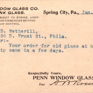 1901 Penn Window Glass Co. Spring City PA Karta pocztowa PE4