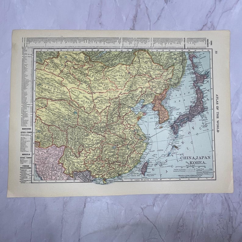 Map of Japan, Korea, Manchuria, China Double Sided 1910 Print V14-7 - Etsy