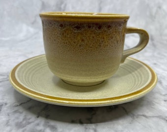 Vintage Mikasa Nature's Song Coffee Cup and Saucer Brown Stoneware C1050 TJ5