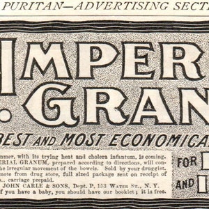 Comida para bebés Imperial Granum John Carle & Sons c1905 Anuncio original AE7-A1