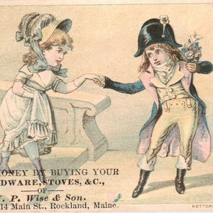 J.P. Wise & Son Hardware Rockland ME Napoleónico c1880 Tarjeta comercial victoriana AE2