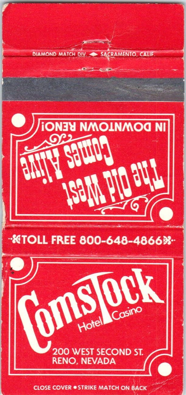 Comstock Hotel Casino Reno Nevada Advertising Matchbook Cover SA1M10
