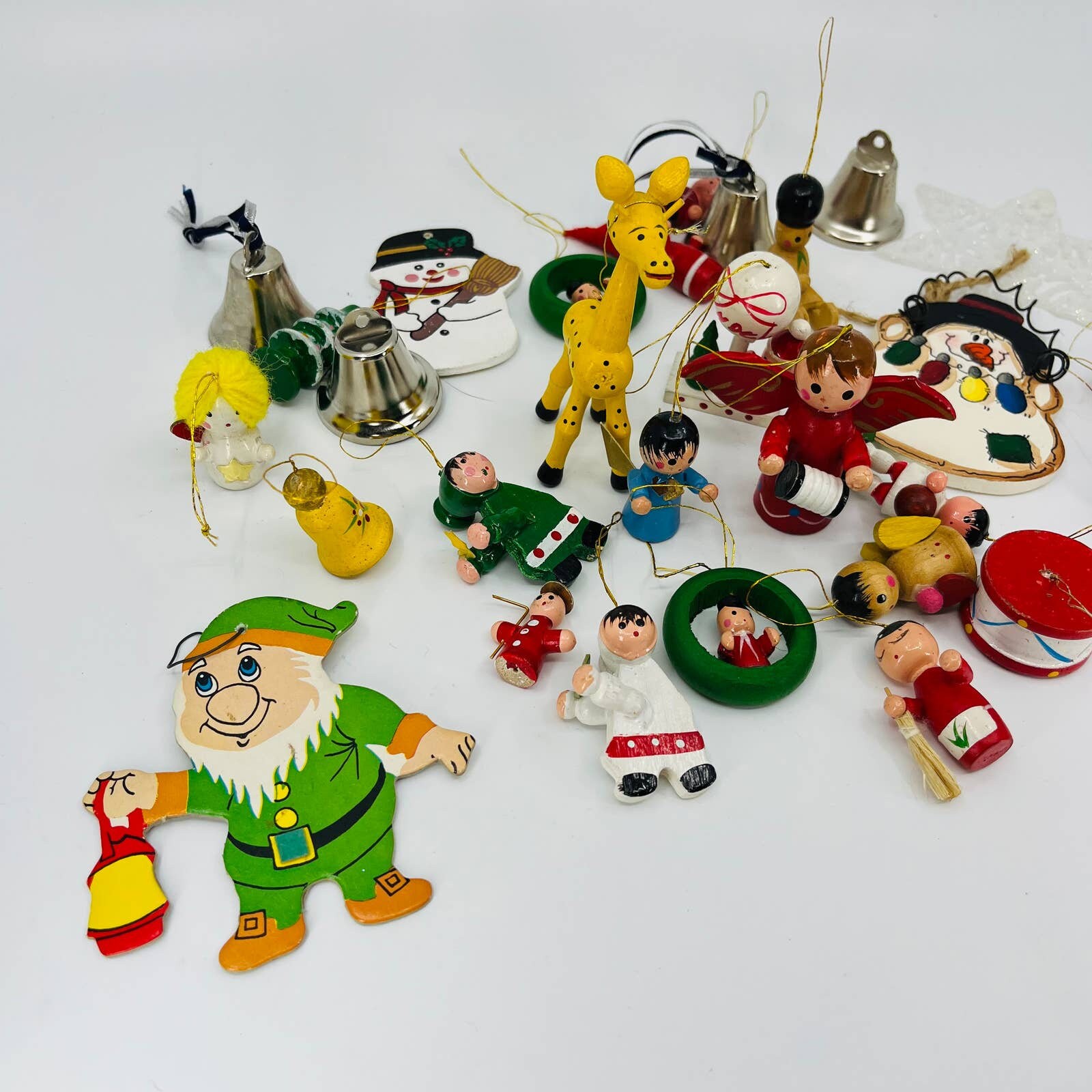 Vintage Lot of Christmas Ornaments Mostly Hand Painted Wood