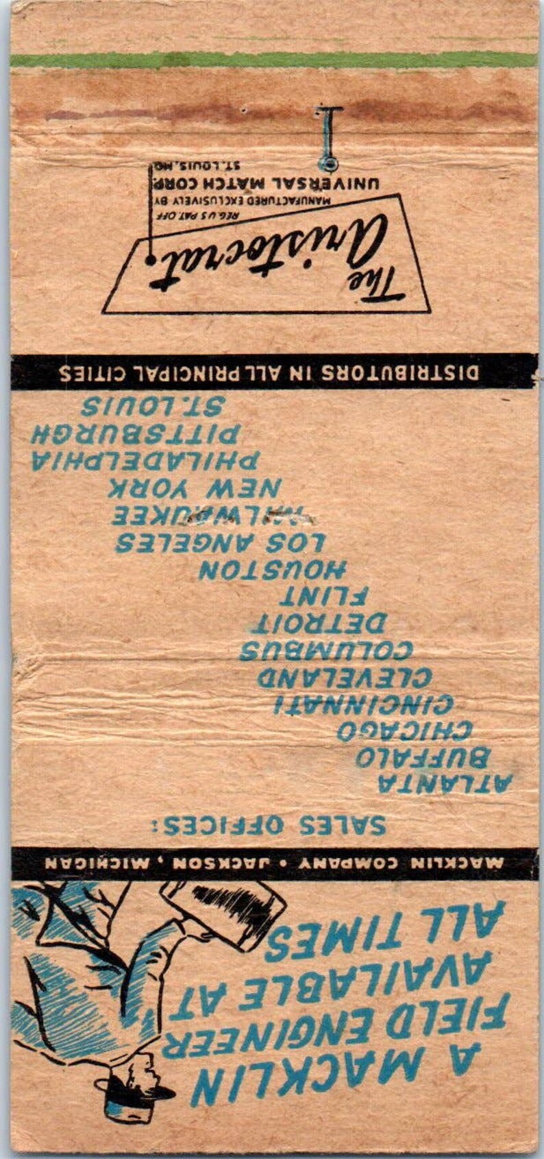 Macklin Company Grinding Wheel Jackson MI Advertising Matchbook Cover