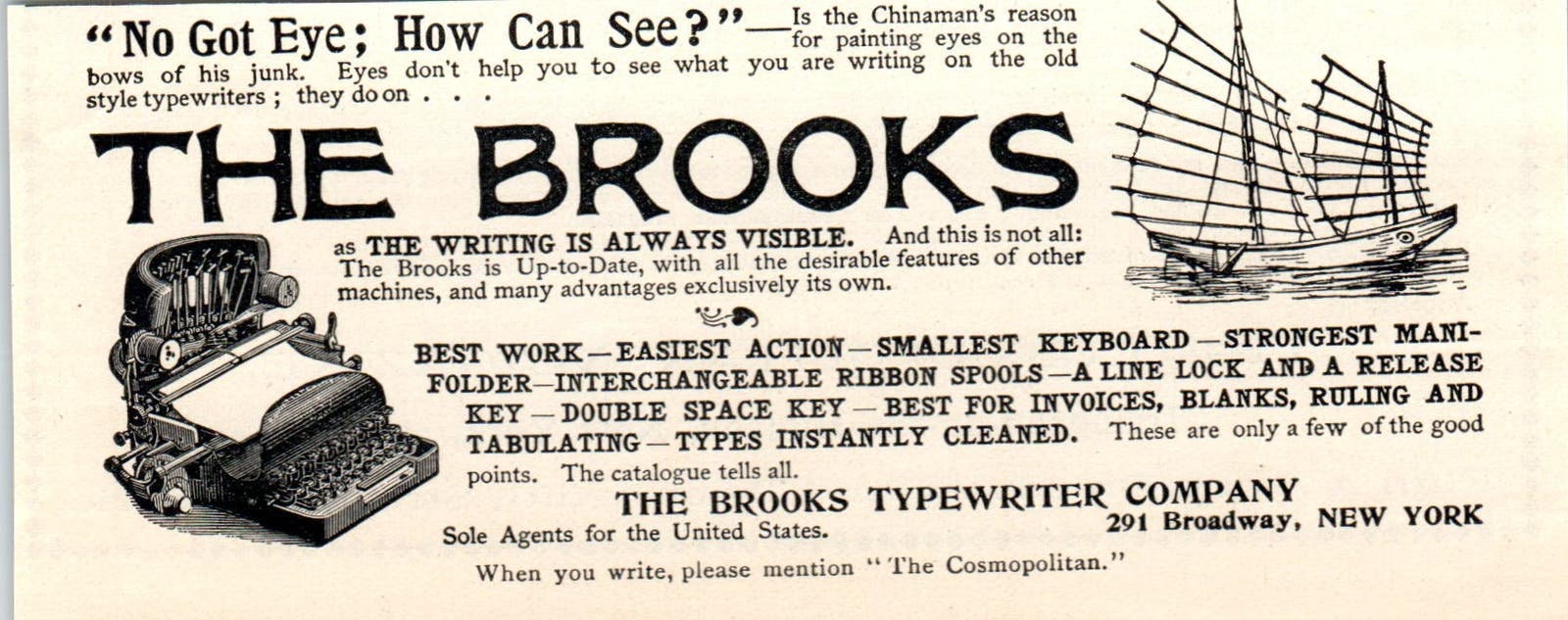 The Brooks Typewriter Company NY c1905 Original Magazine Advertisement AE7-A3