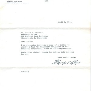 1944 Minneapolis Mayor Marvin L. Kline Officielles Briefkopf-Memo MN D9