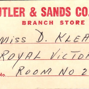 Vintage Butler & Sands Co., LTD Zweiggeschäft Hang Tag Miss D. Klean AE2