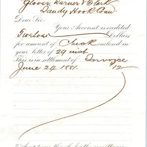 1881 Glover, Warner & Clark C.J. Raynolds Co Fulton St NY Recibo Membrete D24