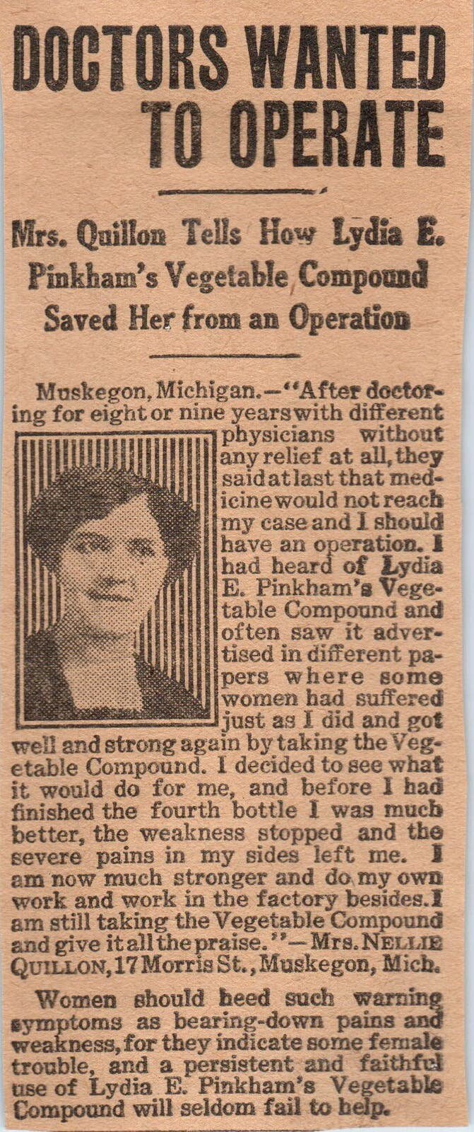 Lydia E. Pinkham's Vegetable Compound Quackery 1923 Magazine Ad Clip AE1-2