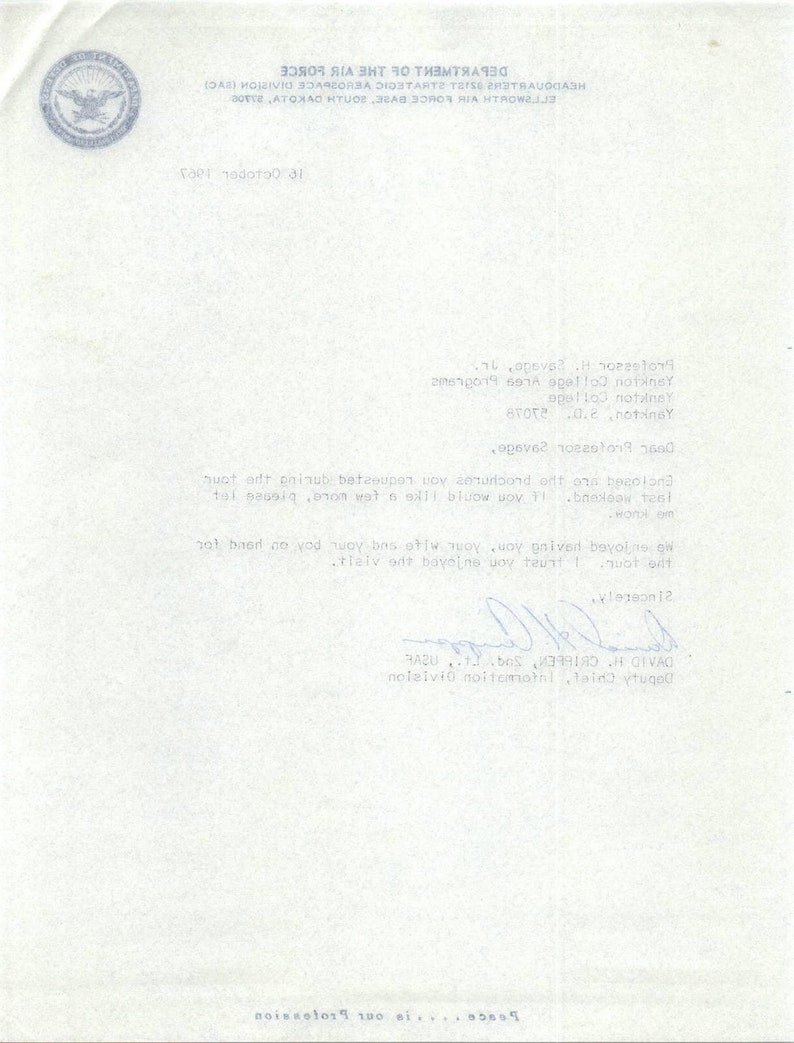 Department of the air force letterhead memo david h crippen 1967 tk1