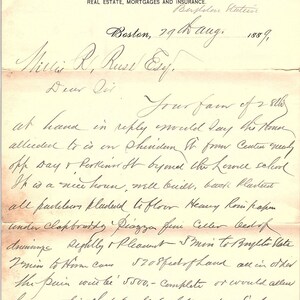 1889 Nota con membrete de la Oficina de Seaverns & Co. Boston, MA AF4-2