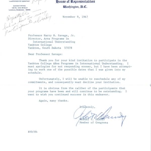 Membrete oficial de la Cámara de Representantes Robert V. Denney Noviembre de 1967 TK1-P6