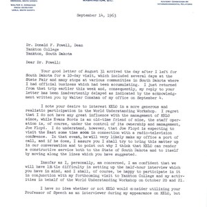 Memorándum oficial firmado con membrete del senador de Dakota del Sur Karl Mundt, septiembre de 1963 TK1-P6