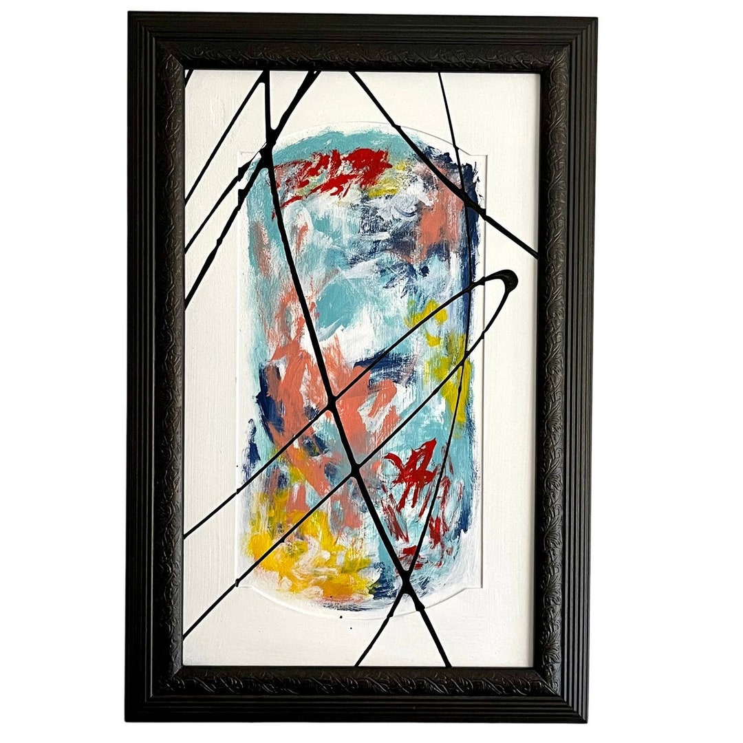 Original Large Framed Abstract Art Painting 15x23 Blue Etsy