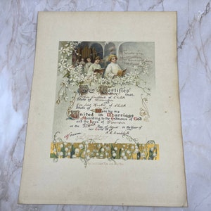 Certificado de matrimonio de 1911 Arthur Lindblade y Eva Idel Harton Chetek WI 11x15 FL3