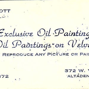 E.L. Peintures à l'huile exclusives Scott Altadena CA carte de visite vintage SE3-B11