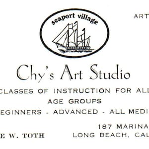 Tarjeta de presentación vintage SD4-B4 de Chy's Art Studio Charlotte W. Toth Long Beach CA