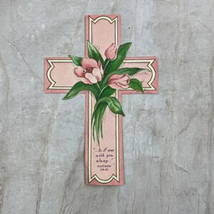 Biglietto con croce di Pasqua fustellato con marchio di garanzia vintage Matteo 28:30 AE3