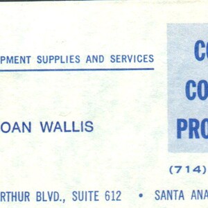 Coast Copying Products Joan Wallis Santa Ana CA Biglietto da visita vintage SD4-B3