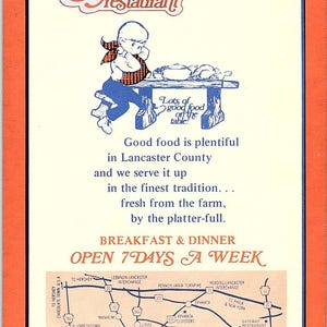 1975 The Family Style Restaurant Lancaster PA Travel Leaflet Card TH2-OP5