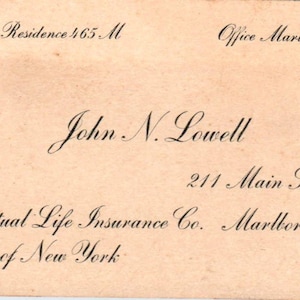 John N. Lowell Versicherung Marlboro Mass Vintage Visitenkarte TK2-CC