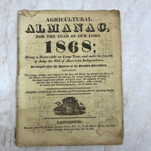 1868 landwirtschaftliche Almanac Lancaster PA John Baer&#39;s Sons TF5