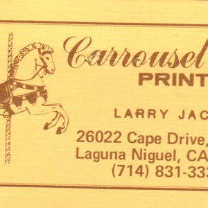 Karussell Drucker Larry Jacobs Laguna Niguel CA Vintage Visitenkarte SD4-B3