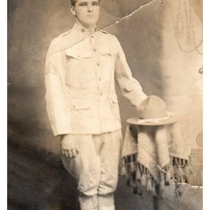Żołnierz armii USA w mundurze 1910 Panama - Oryginalna pocztówka RPPC TJ8-4