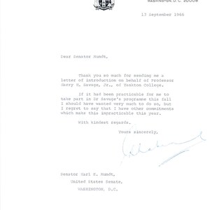 Memo de membrete de la embajada de Nueva Zelanda al senador Mundt 1966 TK1-P4