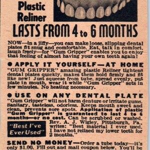 Gum Gripper Crema per protesi Chicago Illinois 1943 Annuncio rivista AB9-NPG