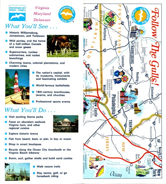 Vintage Chesapeake Bay Circle Tour Fold Out Map Brochure TF4-B3