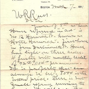 Membrete de 1891 J. French & Son Bienes raíces Boston MA AF3-17