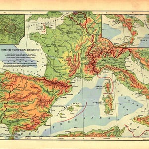 Carte du sud-ouest de l'Europe 1901 Gravure originale V1-1