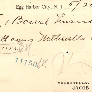 1909 Jacob Wimberg Egg Hafen Stadt NJ Post Karte PE6