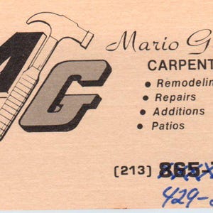 Mario Guerra Carpenter Los Angeles CA Vintage Visitenkarte SD8-B4