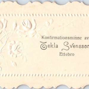 Biglietto da visita svedese vintage in rilievo Tekla Svensson Ettebro fustellato AE2