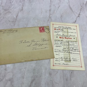 c1905 Certificado de bautismo Della Frances Roberts South Strafford VT TH2-Y1