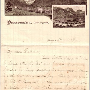 1897 Carta manuscrita sobre el Hotel Roseg Zambail, Freres Pontresina Stationary D18