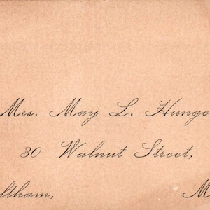 Mary L. Hunger 30 Walnut St. Waltham MA c1880 Viktorianische Telefonkarte TK2-CC