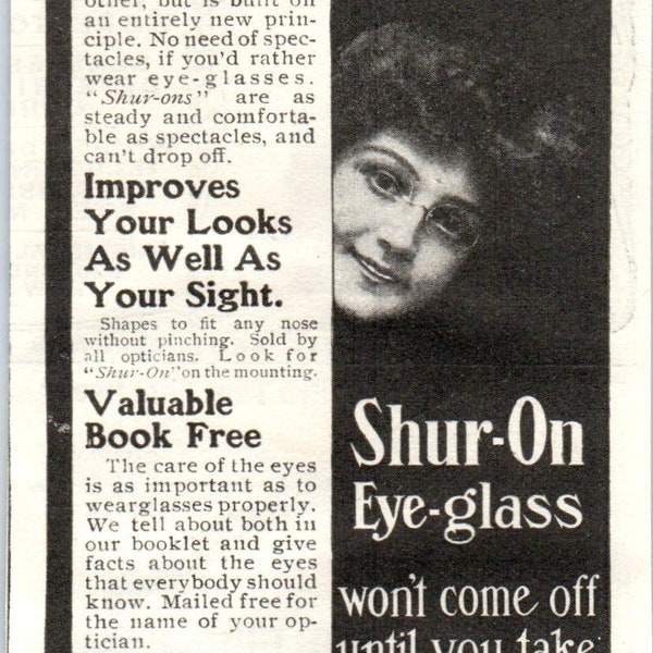 Shur-On Eyeglasses E. Kirstein Sons Co NY c1905 Original Advertisement AE7-A3