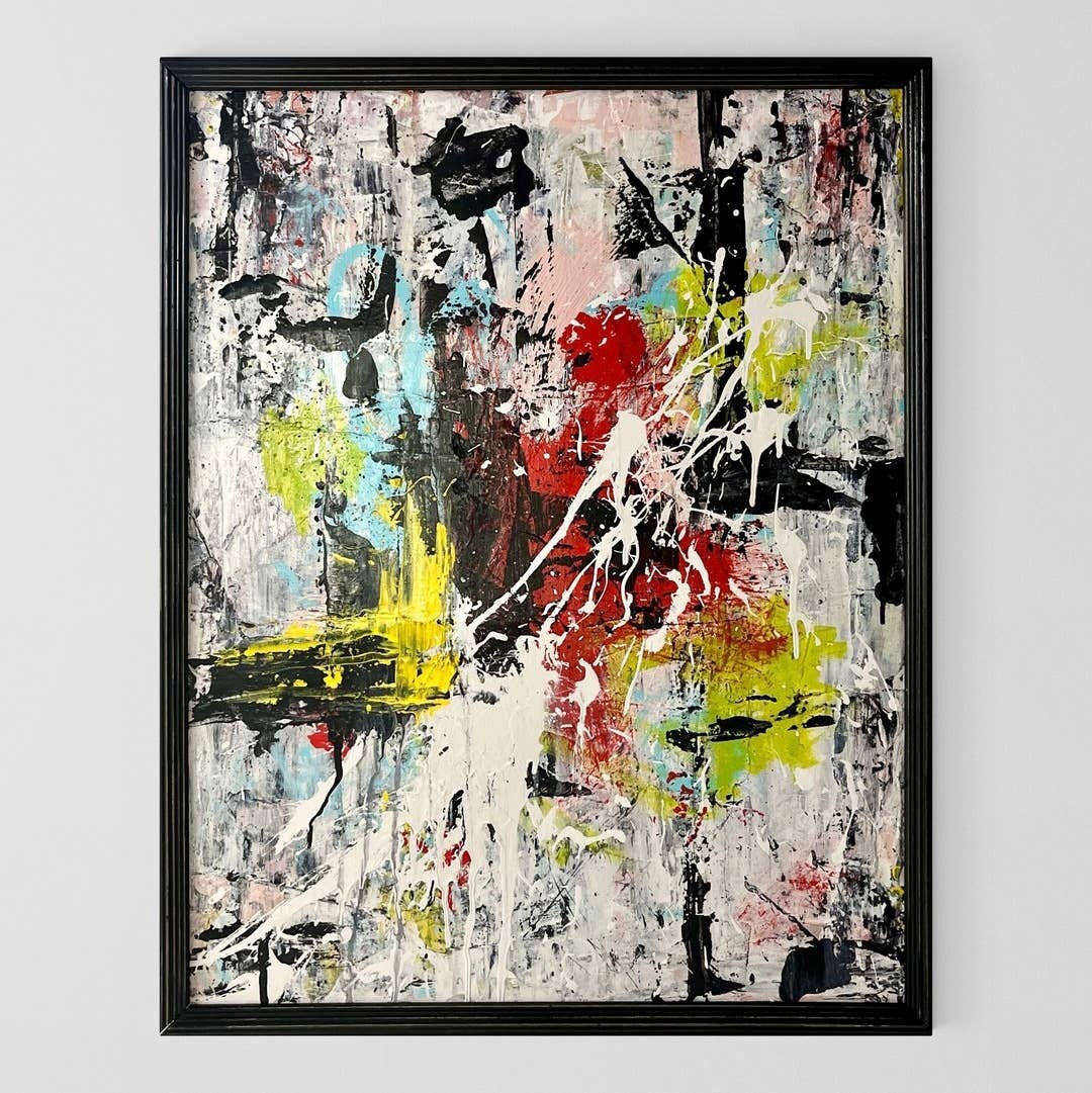 Original LARGE Framed Abstract Art Painting 23x29 Goin Etsy