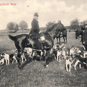 Carte postale originale tchèque TK1-23 de chasse au renard, Pardubice, chasse c1910