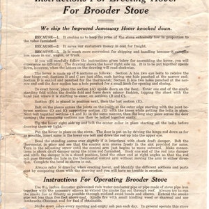 Istruzioni vintage per Jamesway Hover per Brooder Stove James Mfg Co 10