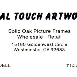 Carte de visite vintage SD4-B1 Lori O'Dell Westminster, Californie Final Touch Artworks