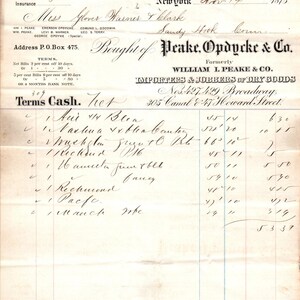 1873 Peake, Opdycke & Co Dry Goods Recibo de Nueva York Membrete D24