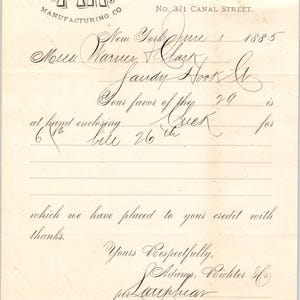 1885 Adams, Richter & Co Window Shades Canal St NY Recibo Membrete D24