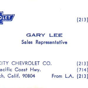 Gary Lee Beach City Chevrolet Long Beach CA Vintage Visitenkarte SE3-B7