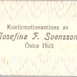 Vtg Josefina F. Svensson Konfirmations Minne cartão telefônico sueco em relevo AE2