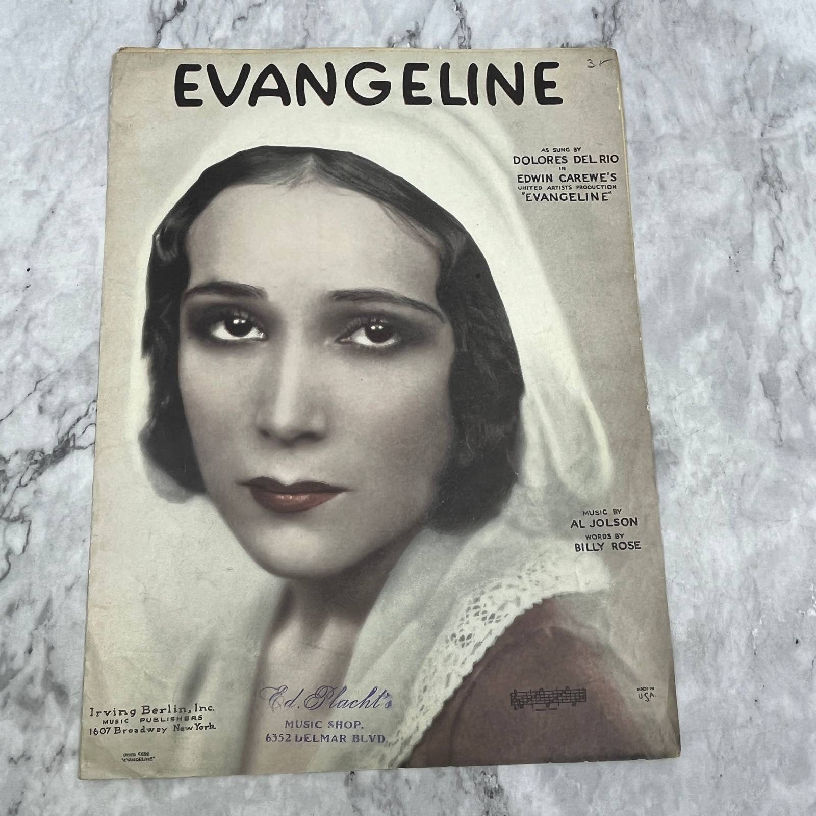 Evangeline Dolores Del Rio Al Jolson Billy Rose 1929 Sheet Music TK2-SM4