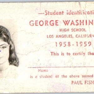 1959 George Washington High School Los Angeles CA ID de estudante Barbara Rossel AB9